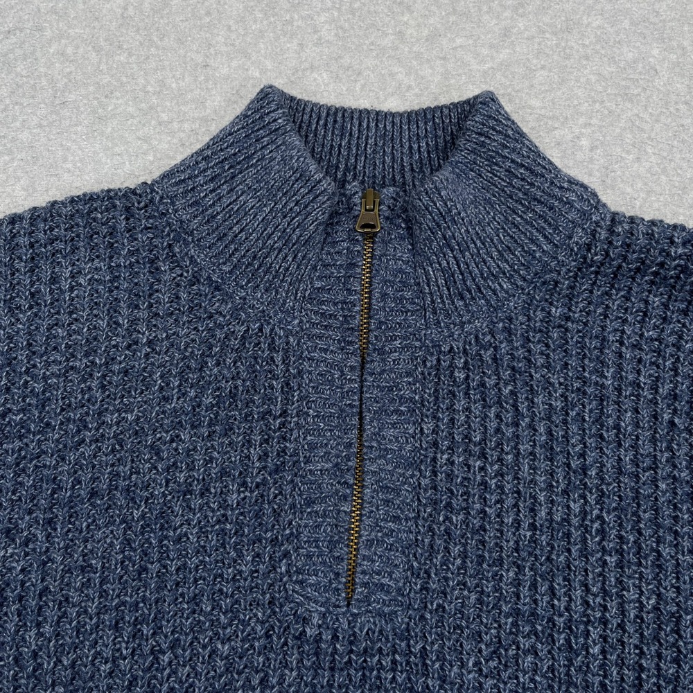 LL Bean Organic Cotton Waffle Sweater Mens XL Blue Fisherman 1/4 Zip Pullover - Picture 6 of 10